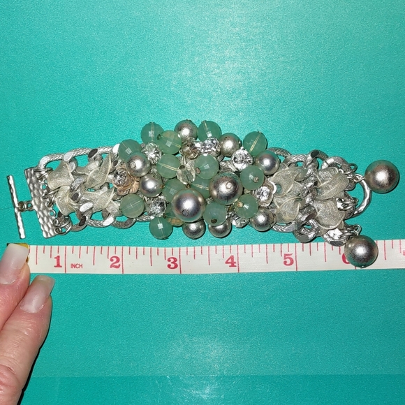 HP Aqua & Silver Bead Braided Cluster Bracelet - Picture 3 of 14